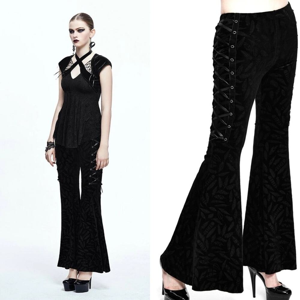 Devil Fashion I Had Wings Once Velvet Bell Bottoms Women's Medium